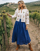 Sohana Maria Skirt in Jakarta Blue, full gathered midi silhouette, front view