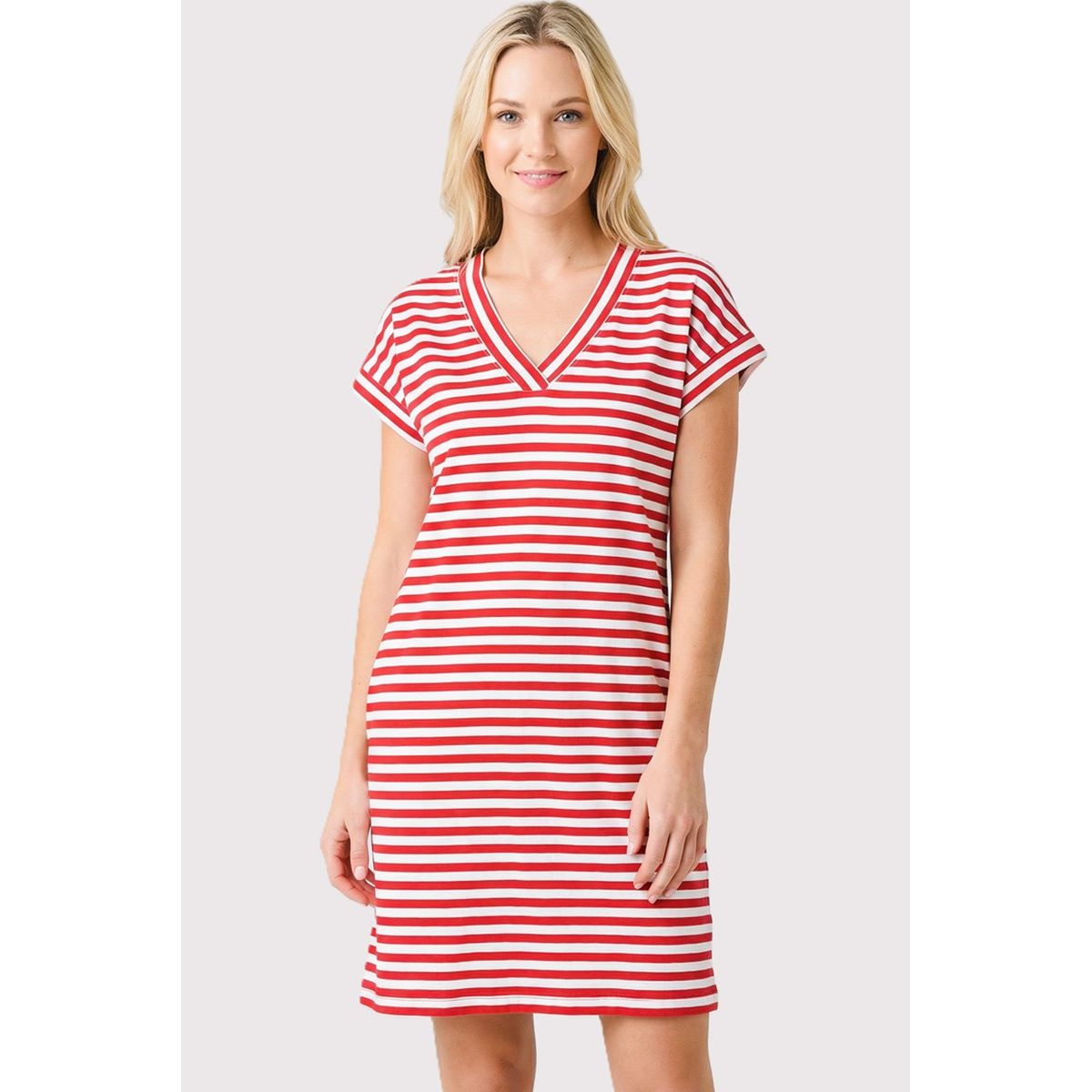 vneckdropshouldersidepocketstripedknitdress style#72273