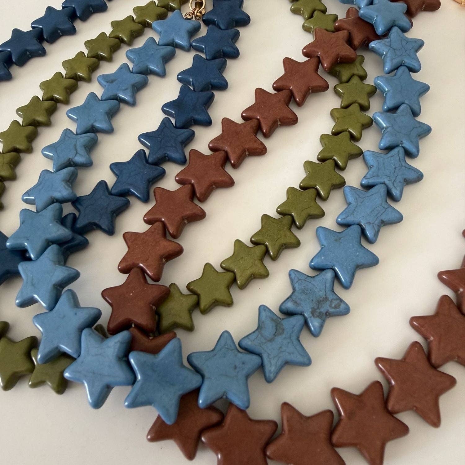 Star Necklace Small Brown by Smith and Co. Design — malachite star bead necklaces in brown, navy, olive, and blue