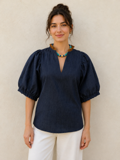 Hadley Top by THML — denim puff sleeve top | Marj & Lizzie style#JH2528