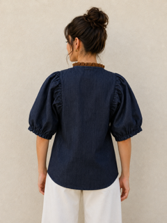 Hadley Top denim puff sleeve detail — THML | Marj & Lizz