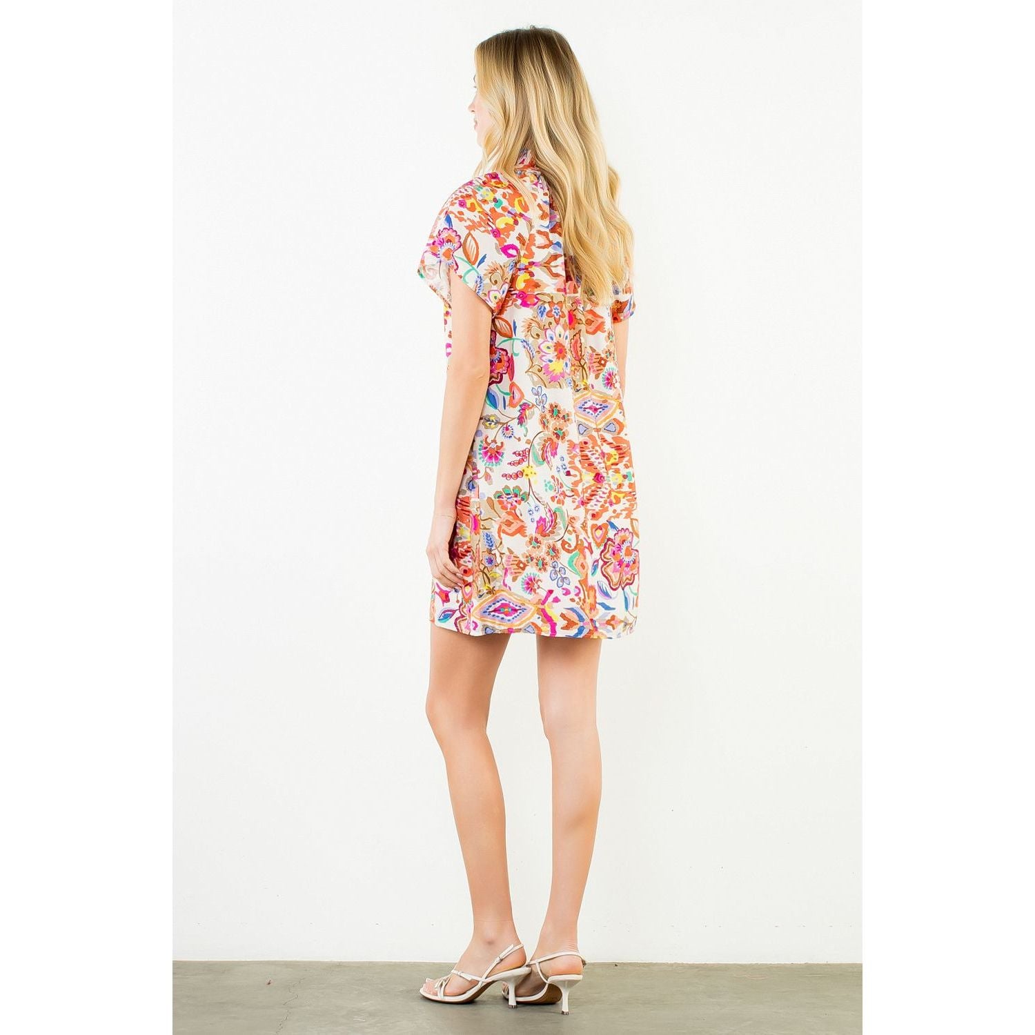 Marin Dress back view, floral paisley print, short sleeve mini dress - Marj & Lizzie