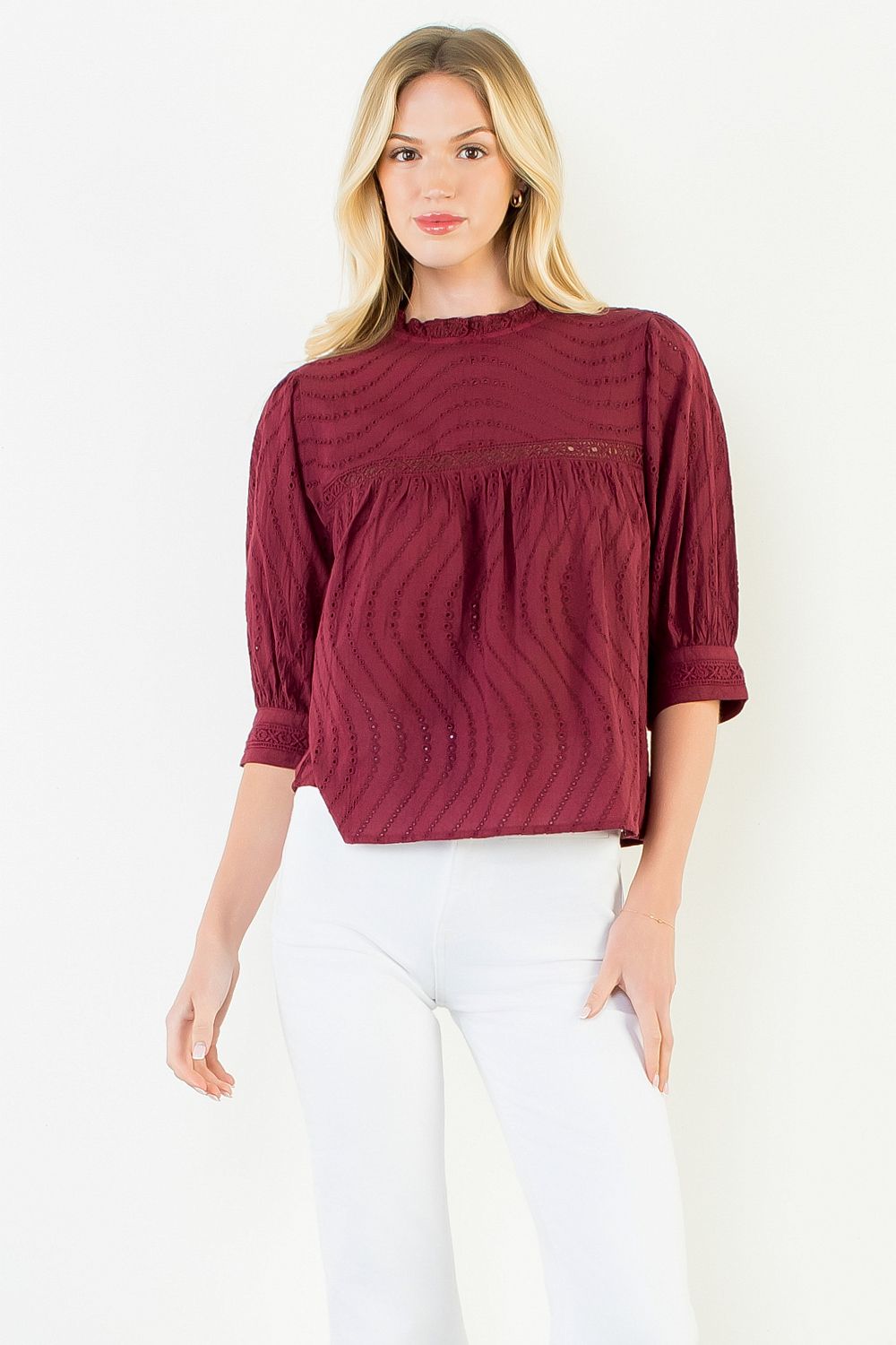 THML Martha Kate Top cotton Burgandy SRT2236  maroon gameday