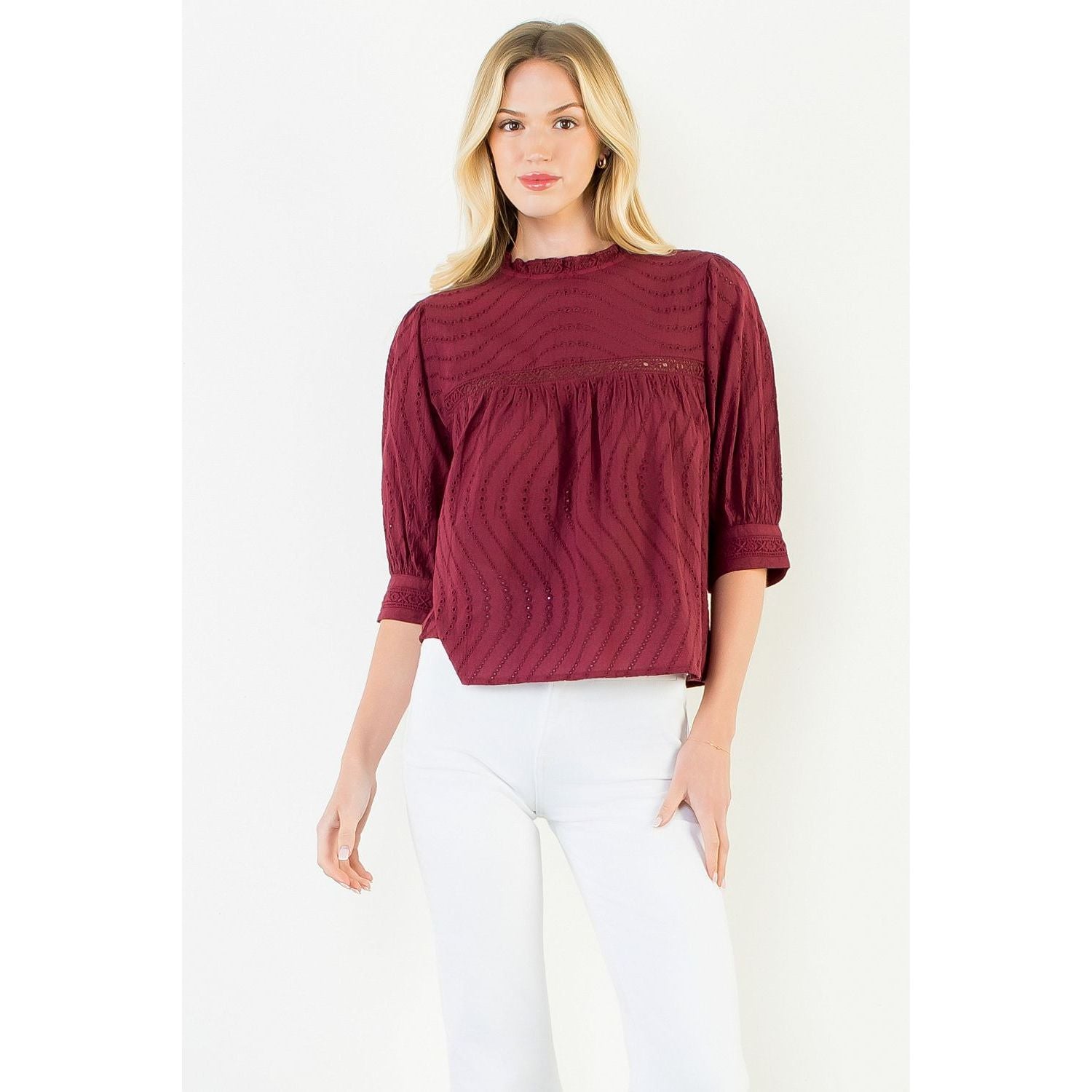 THML Martha Kate Top cotton Burgandy SRT2236  maroon gameday