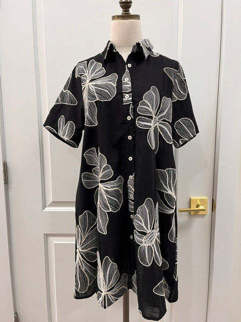THML Maxine dress THS2027 black button up A-line embroidered floral 