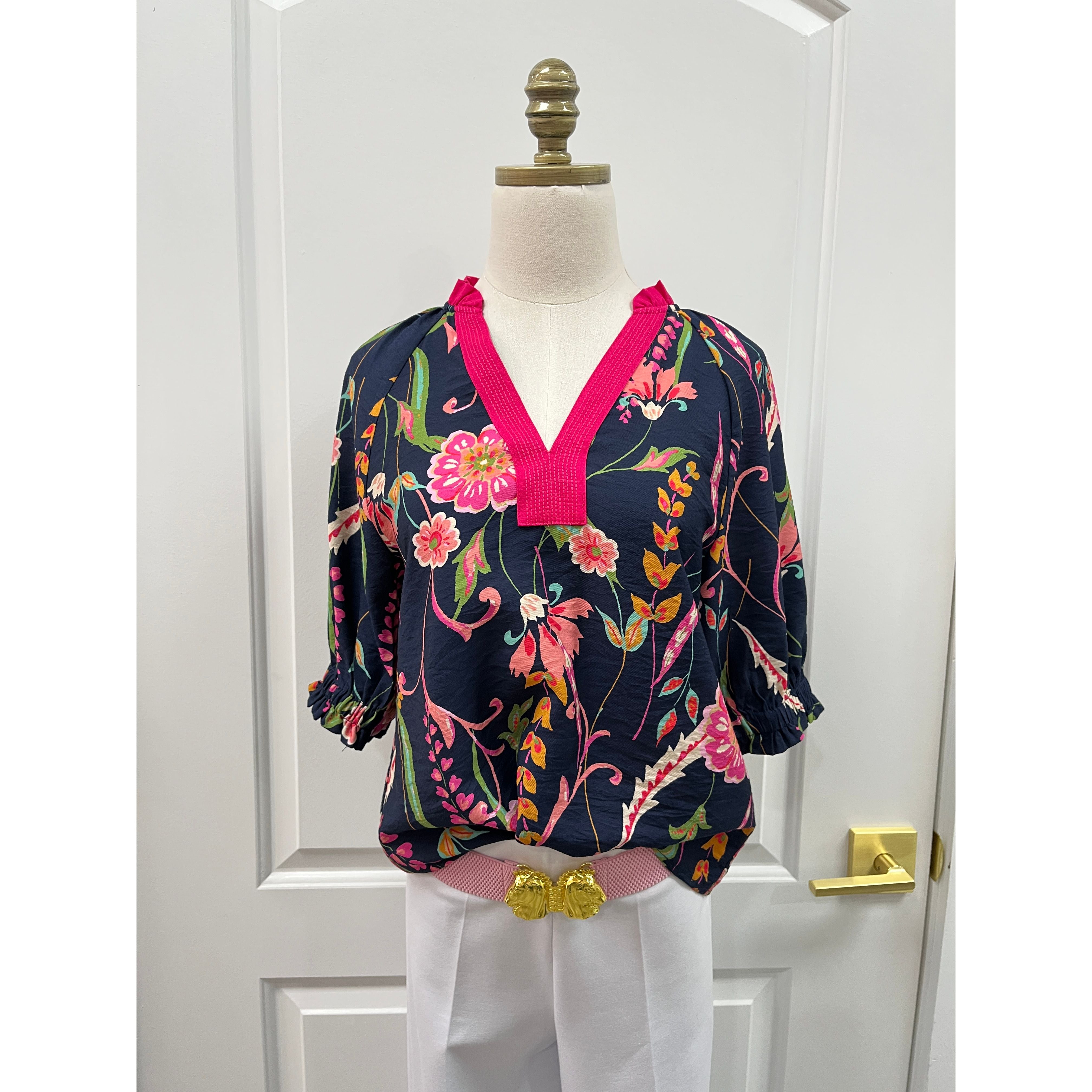 THML Nora Top Style # JH2456 Floral Top Navy