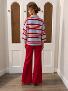 Sloane Sweater THML - red blue striped collared sweater wool and cashmere