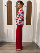 Sloane Sweater THML - red blue striped collared sweater wool and cashmere