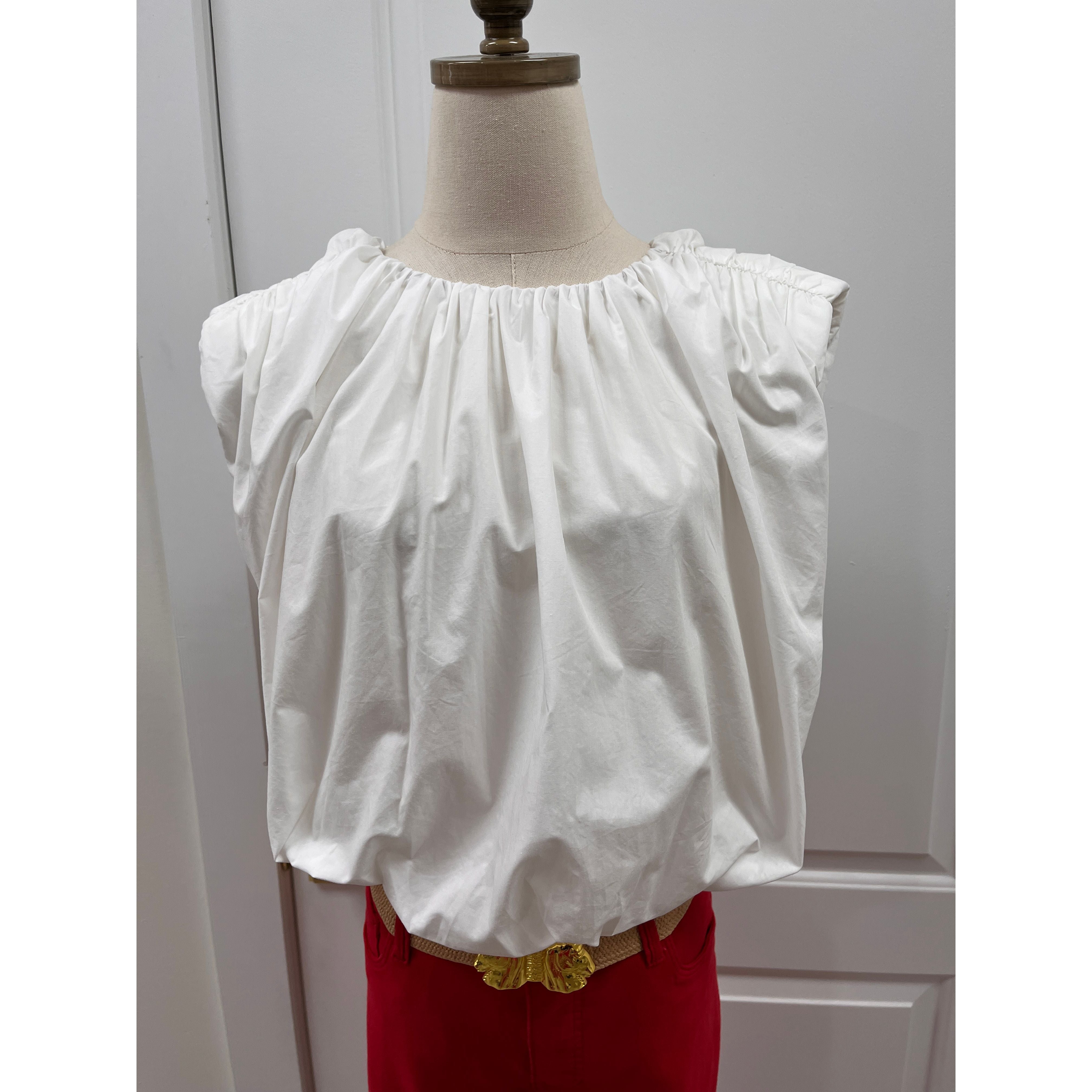 THML sleeveless bubble top white style# JH2429-4 white blouse