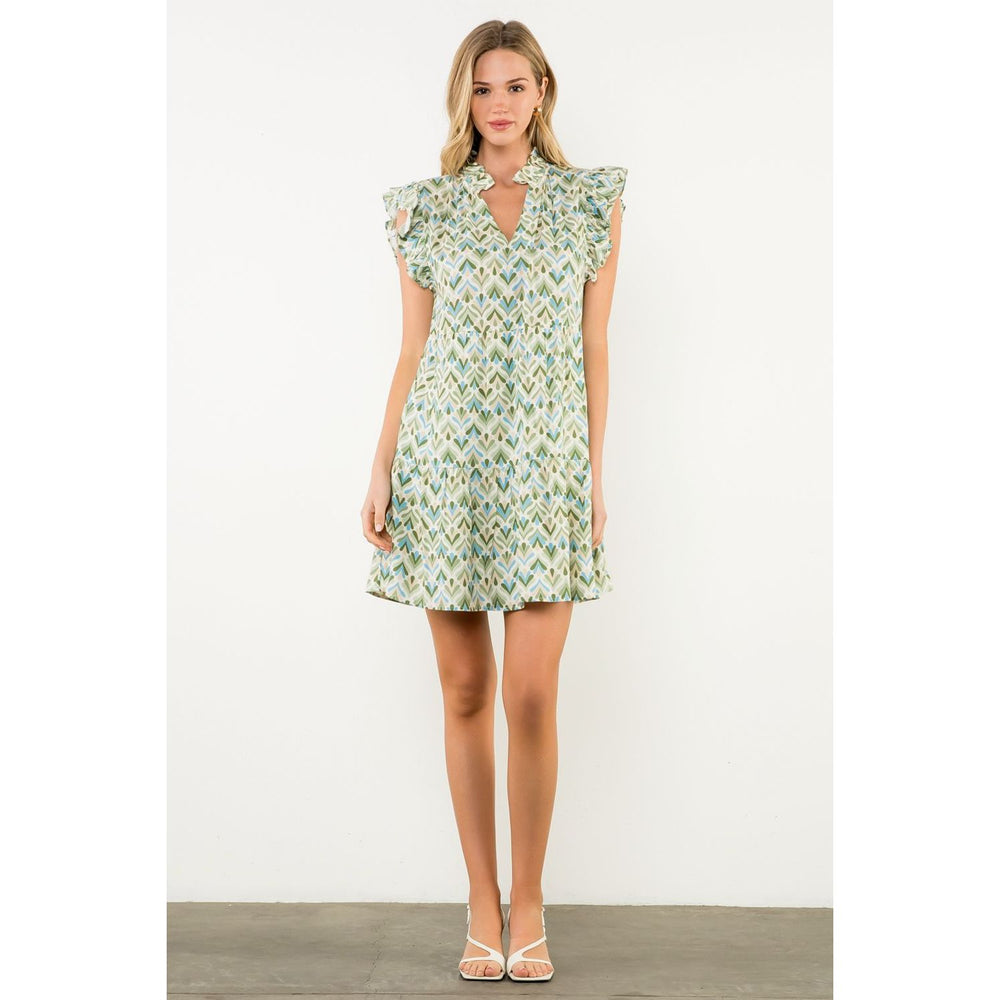 THMLrufflesleeveprintdressgreenTHS1714EllaJo