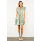 THMLrufflesleeveprintdressgreenTHS1714EllaJo