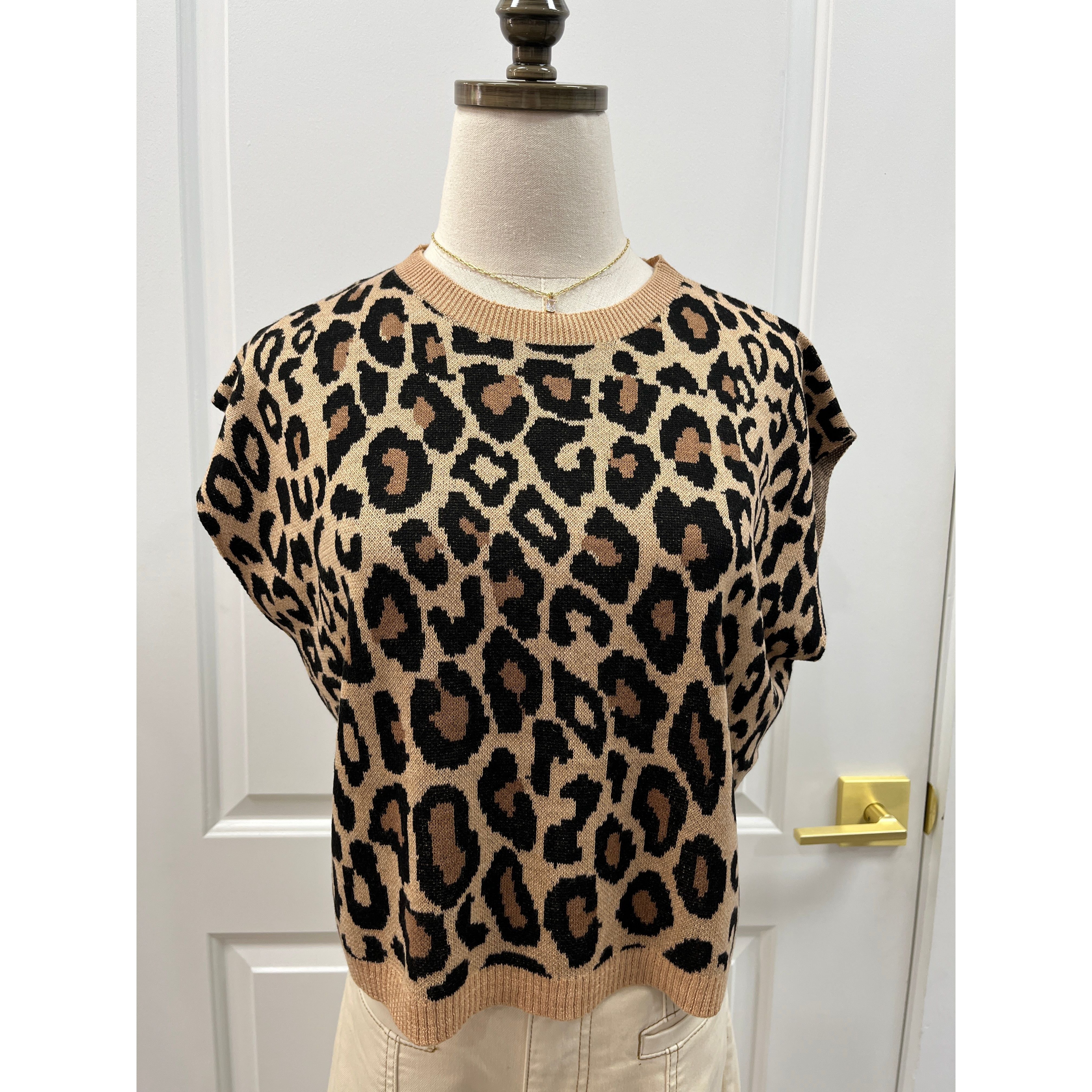 Tetra Sweater in Leopard Kerisma style#G1301 sleeveless leopard camel multi