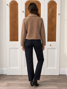 Wooden Ships Daphne Sweater in dark cedar — chunky wool-blend knit with raglan seams and ribbed hem, back view