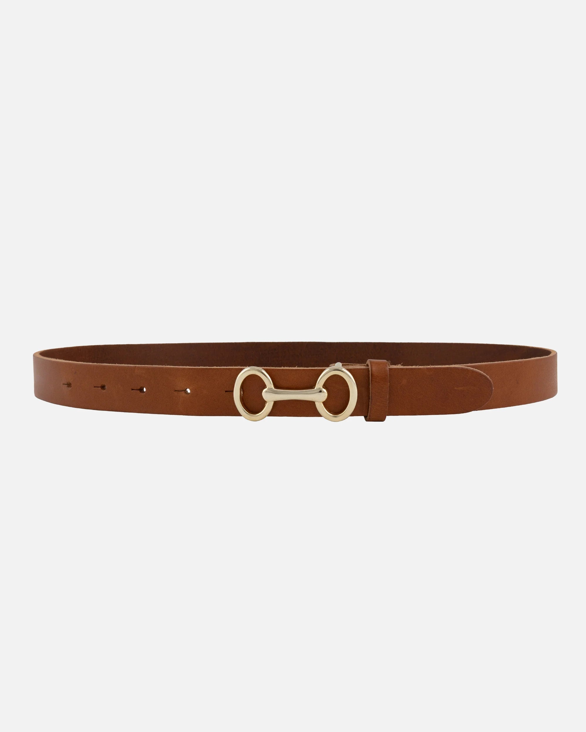 Carel Belt in Camel by Amsterdam Heritage — smooth leather, gold horse-bit buckle, 1" width | Marj & Lizzie26508