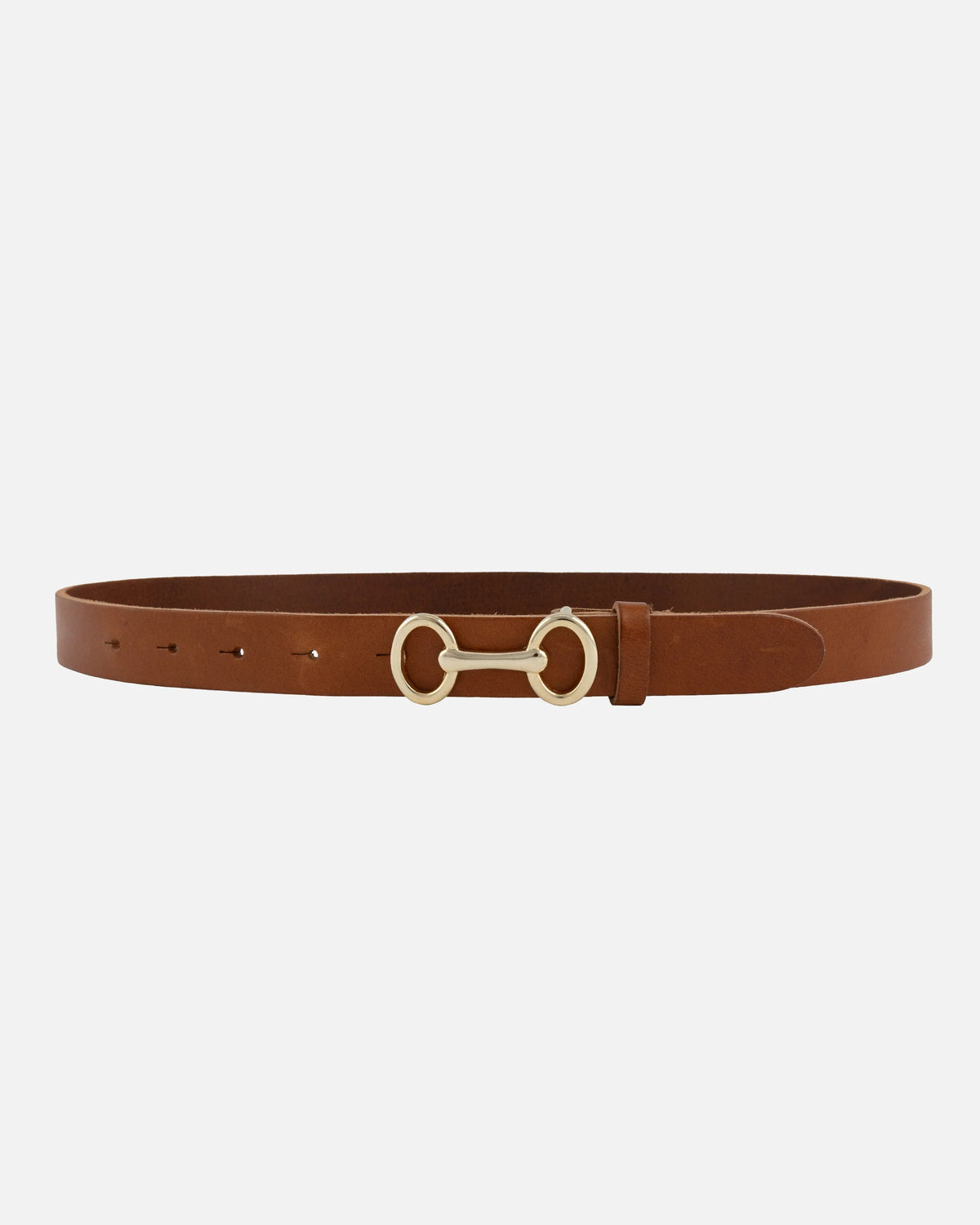 Carel Belt in Camel by Amsterdam Heritage — smooth leather, gold horse-bit buckle, 1" width | Marj & Lizzie26508