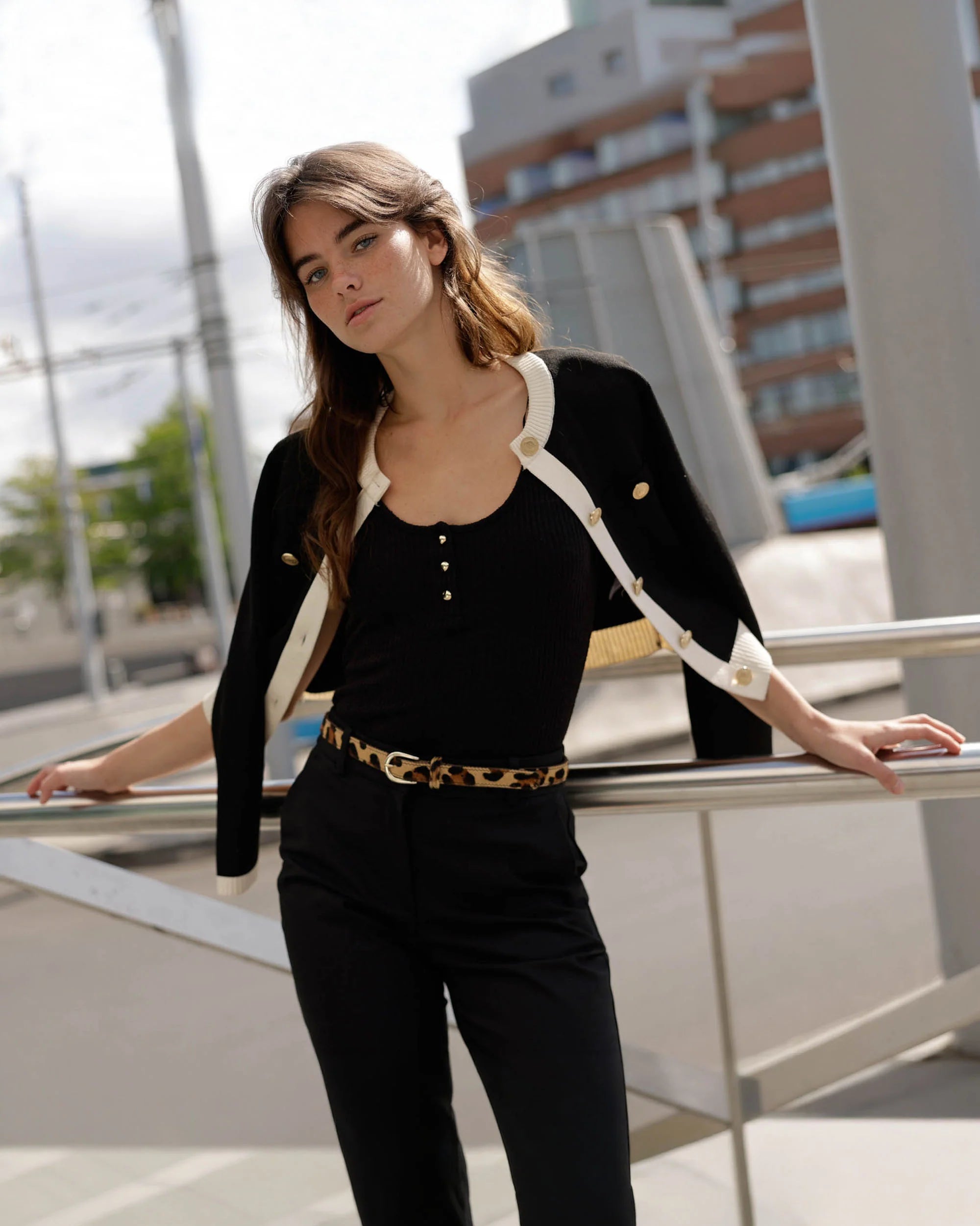 Dania Skinny Belt in Leopard by Amsterdam Heritage — 0.8" cowhide belt, gold buckle | Marj & Lizzie