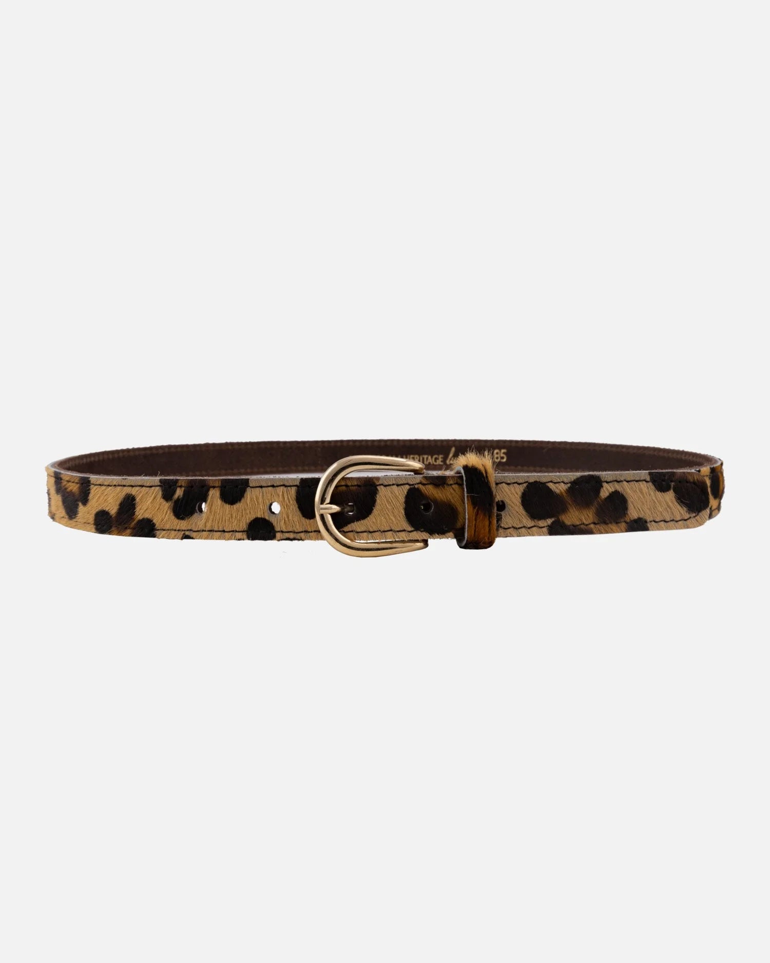 Dania Skinny Belt in Leopard by Amsterdam Heritage — 0.8" cowhide belt, gold buckle | Marj & Lizzie