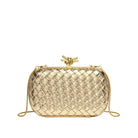 bonsoir woven clutch gold accessory concierge crossbody chain vegan leather