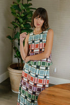 Front view 3 of Briton Court Stacey Top in sage, coral, plum, and green Candy Box Check plaid, Style #3932