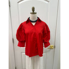 claire top JADE red button down puff sleeve top 3/4 sleeve