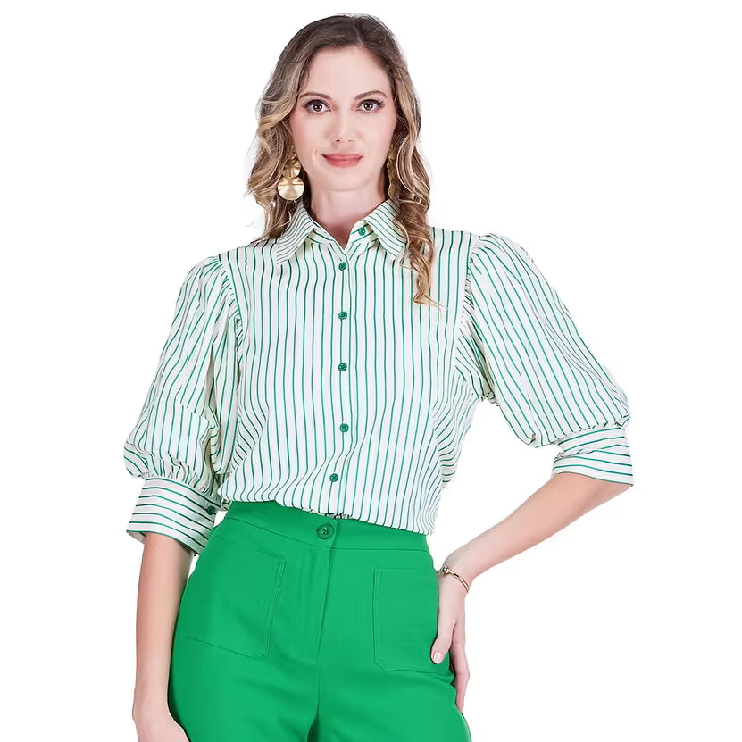 jadepuffsleeveshortsleevetopgreeenwhite76B8023