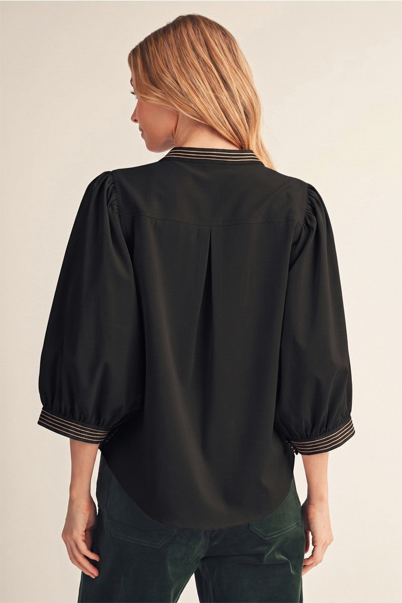 Nell Top by Jodifl in black, back view with three-quarter sleeves G16104