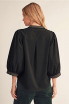 Nell Top by Jodifl in black, back view with three-quarter sleeves G16104
