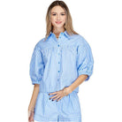 joyjoyroundyokeblouseblueandwhitestripespuffsleevebuttonup72C4875