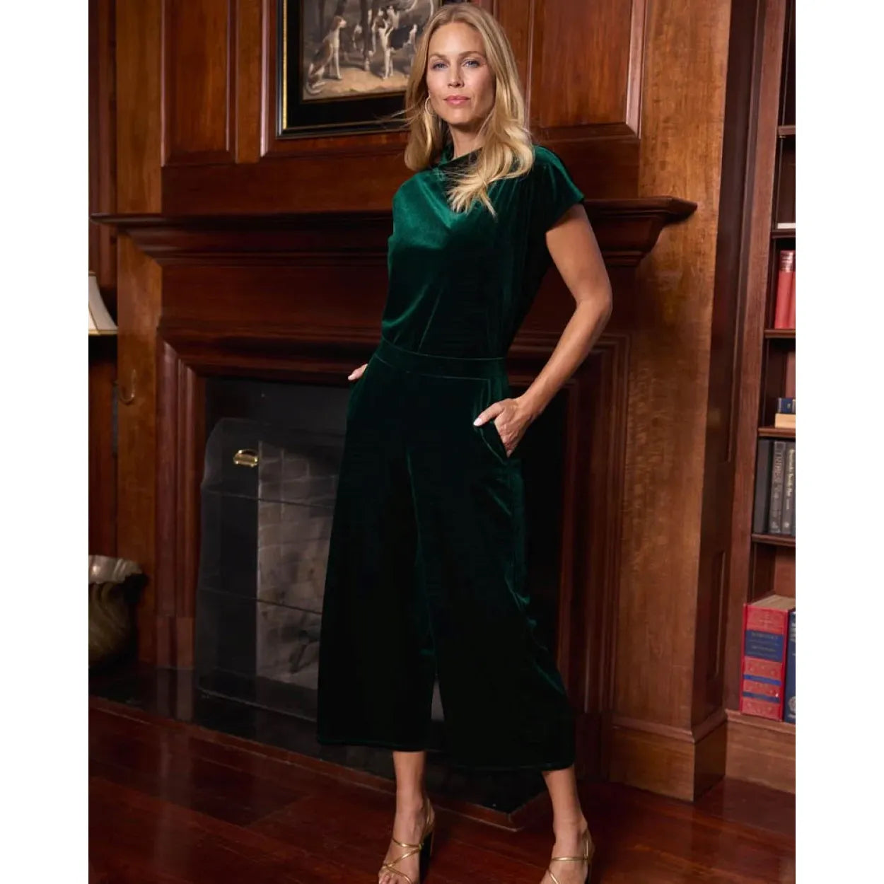 jude connally lolly stretch velvet pant holiday palace green