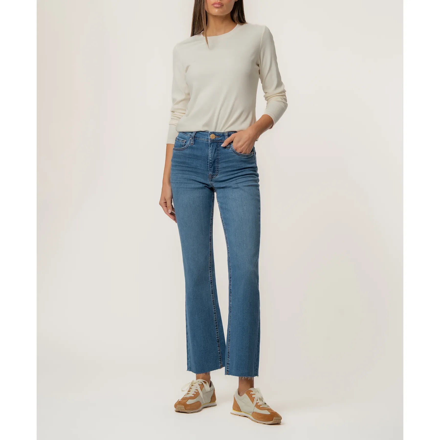 Kelsey high-rise Fab Ab jeans in Sentiment by Kut from the Kloth, showcasing the fitted denim design and high waist style.