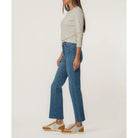 Kelsey High Rise Fab Ab Jeans in Sentiment by Kut from the Kloth, showing the side view of stylish blue denim bottoms.