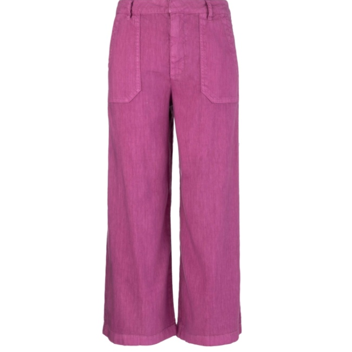 Kut from the Kloth Topaz high-rise wide-leg pants in vibrant magenta, showcasing the flowy fabric and stylish fit.