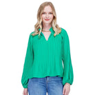 maryjane top JADE kelly green long sleeve vneck mandarin collar  pleaty caribbean 