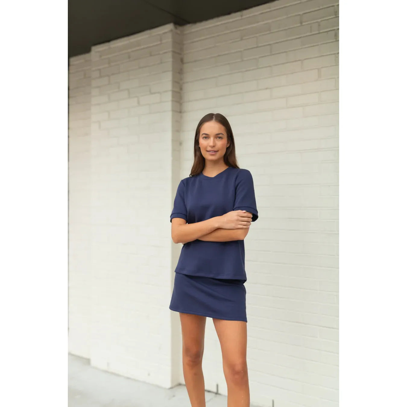 Navy Piper Skort from P Cill's bottoms collection, featuring a comfortable butter modal fabric and stylish design.