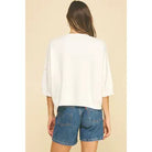 Pinch Meredith Sweater in white — drop shoulder short sleeve knit, back view style# 6980W