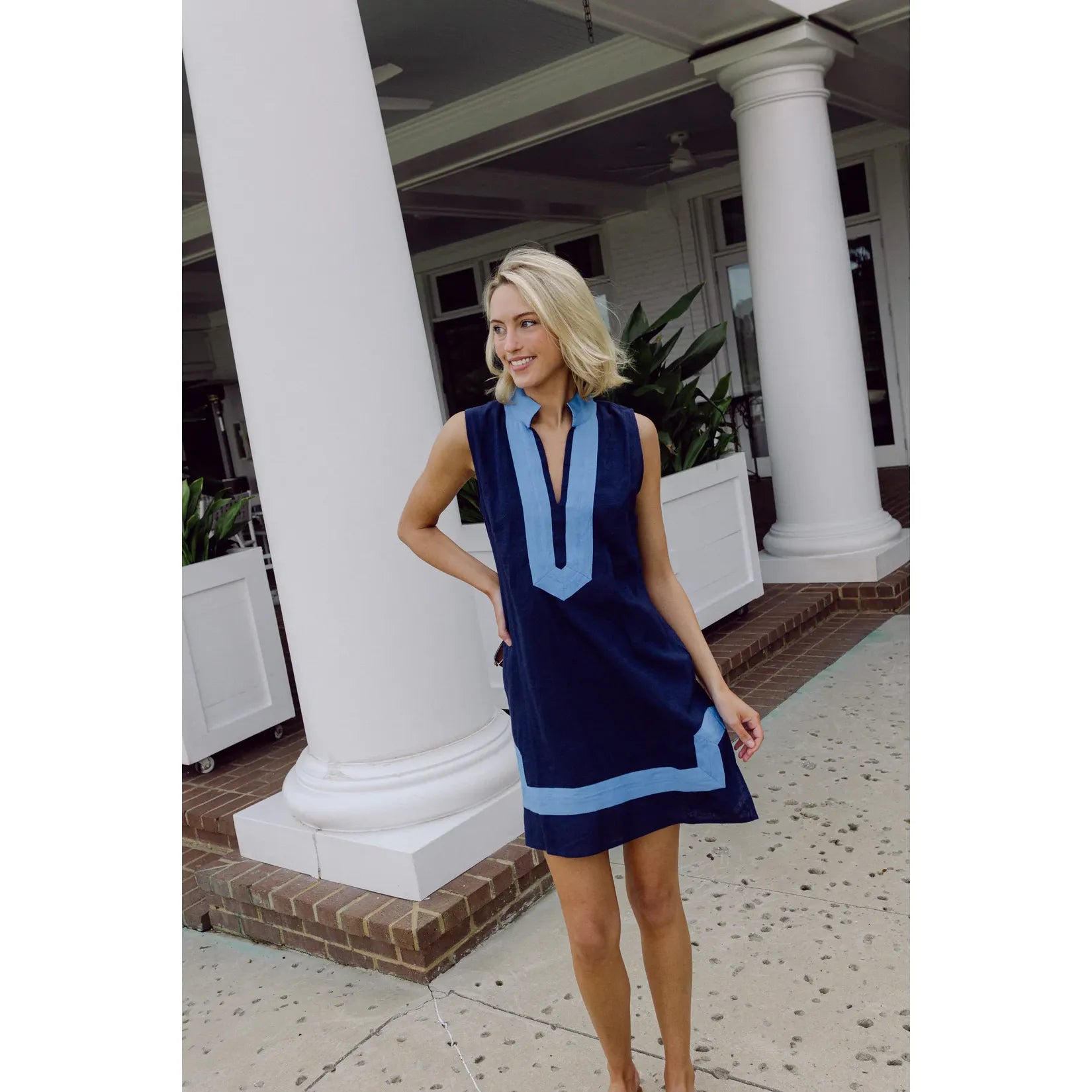 Navy sleeveless classic tunic dress by Sail to Sable, featuring a relaxed fit and clean, simple design for versatile styling.