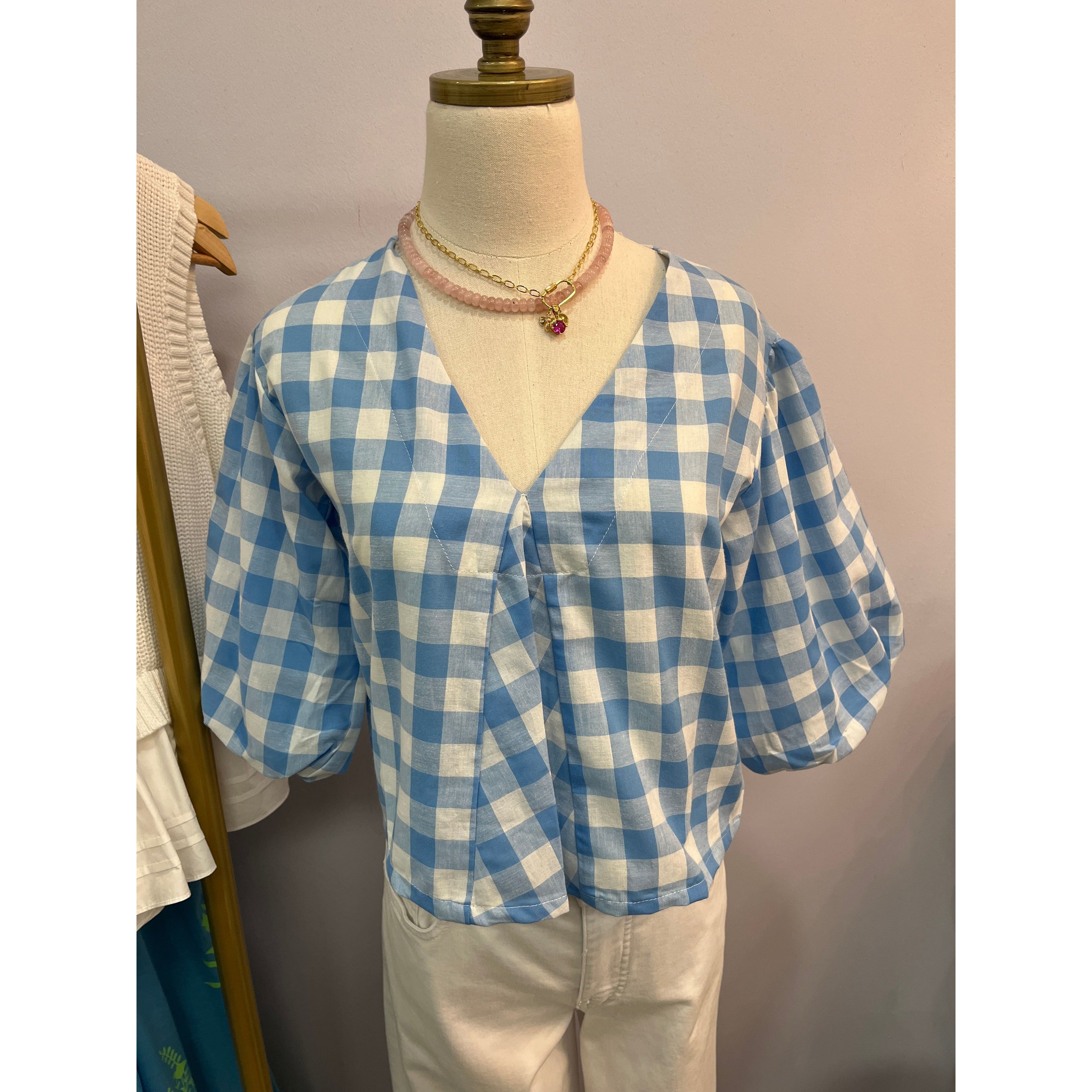 sylvie top ljc designs blue check