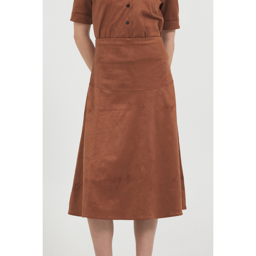 Stellah, Vegan Midi Skirt, brown, suede, SK9761, Stellon Park