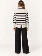 Parley Sweater by Velvet Heart in ivory and black stripe — fitted turtleneck with contrast stripe pattern, back view Style# SCV-24800