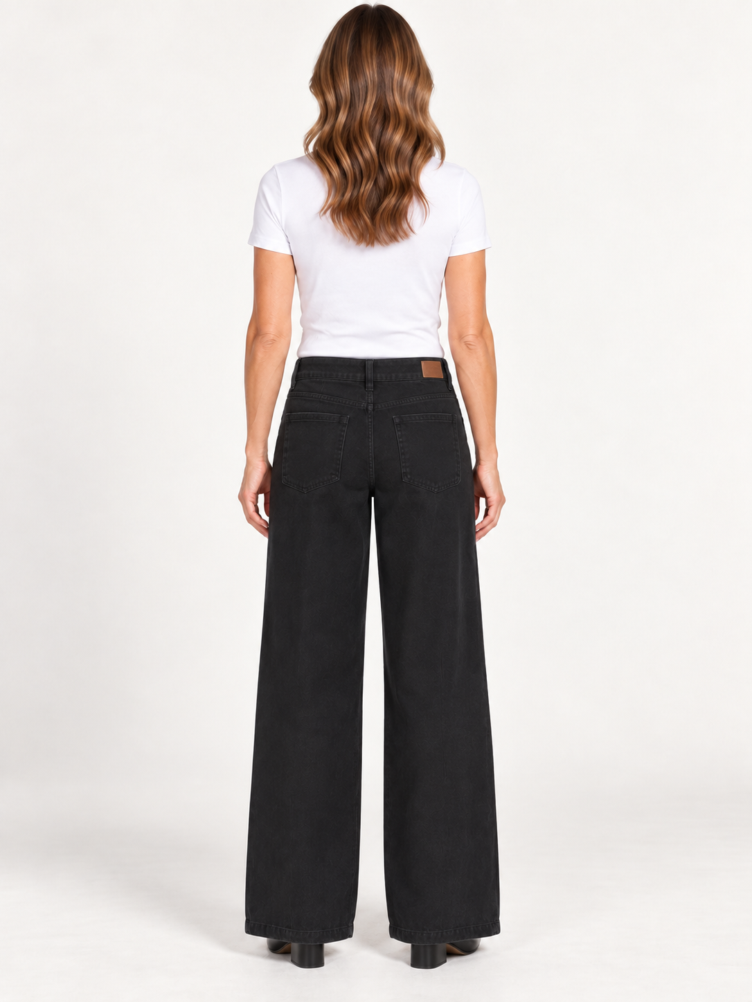 Saylor Pants by Velvet Heart in black washed cotton — wide-leg mid-rise silhouette with oversized pockets, back view. Style# DET1-10192