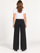 Saylor Pants by Velvet Heart in black washed cotton — wide-leg mid-rise silhouette with oversized pockets, back view. Style# DET1-10192
