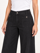 Saylor Pants by Velvet Heart in black washed cotton — wide-leg mid-rise silhouette with oversized pockets, detail view. Style# DET1-10192