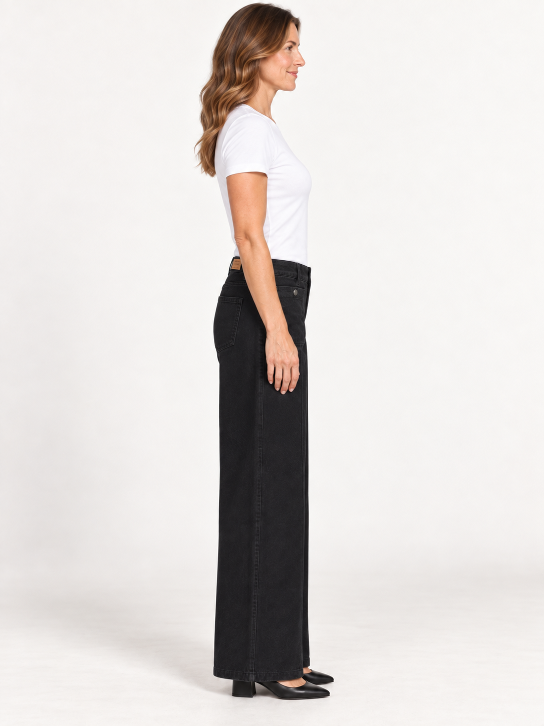 Saylor Pants by Velvet Heart in black washed cotton — wide-leg mid-rise silhouette with oversized pockets, side view. Style# DET1-10192